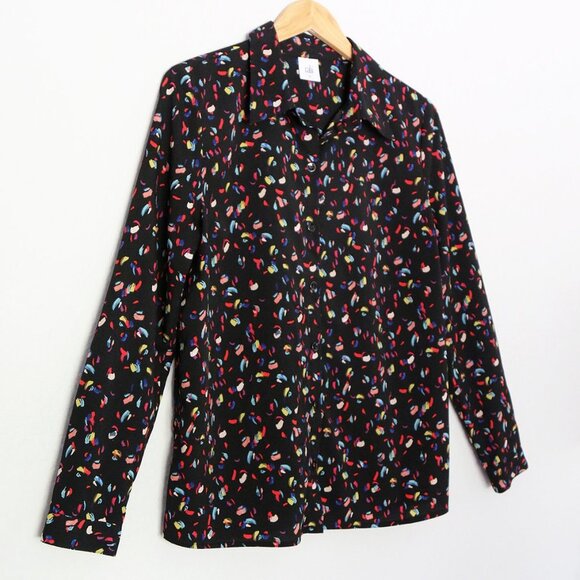 Cabi Ferris Button Front Shirt Blouse Top M #3423 Colorful Feather Confetti Mod - Picture 2 of 14